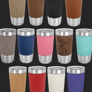 Polar Camel 20 oz. Purple/Black Laserable Leatherette Tumbler with Clear Lid